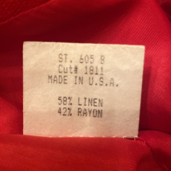 VTG 80s Geary Roark Kamisato Red Linen blend Backless Halter Maxi Dress sz 12 - Picture 12 of 13